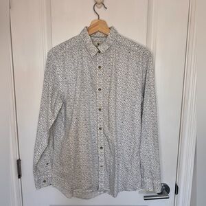 STEEL AND JELLY Men’s Floral Button-Up Long Sleeve Shirt in White Blue